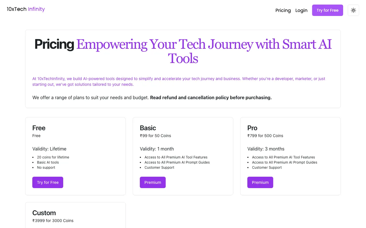 10xTechInfinity — pricing page