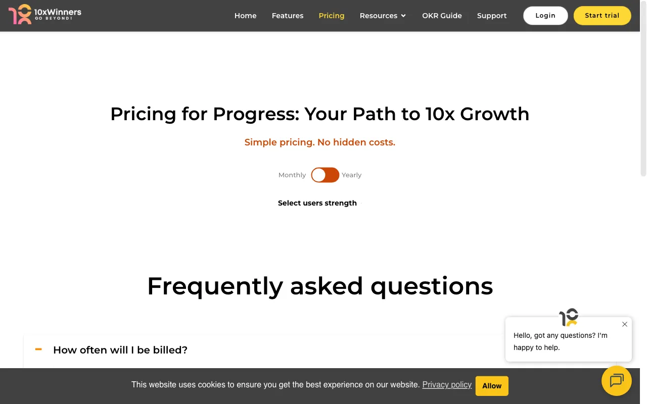 10xWinners OKR — pricing page