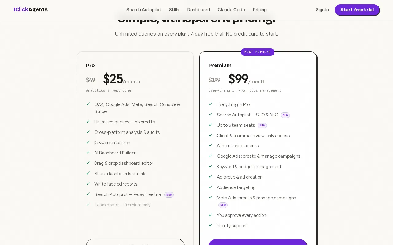 1ClickReport — pricing page