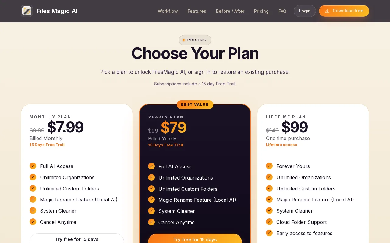 Files Magic AI File Organizer for Mac — pricing page