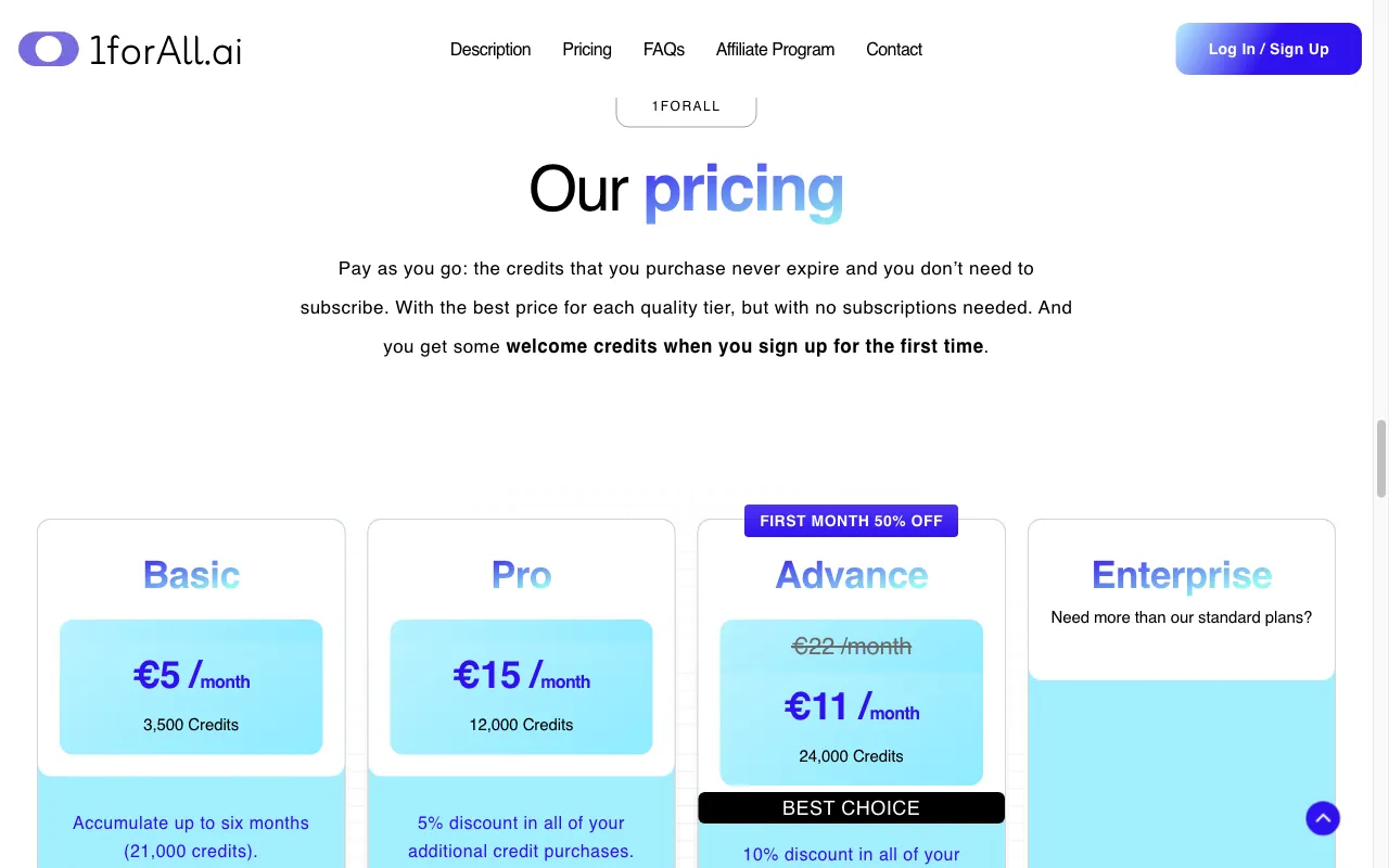 1forAll — pricing page