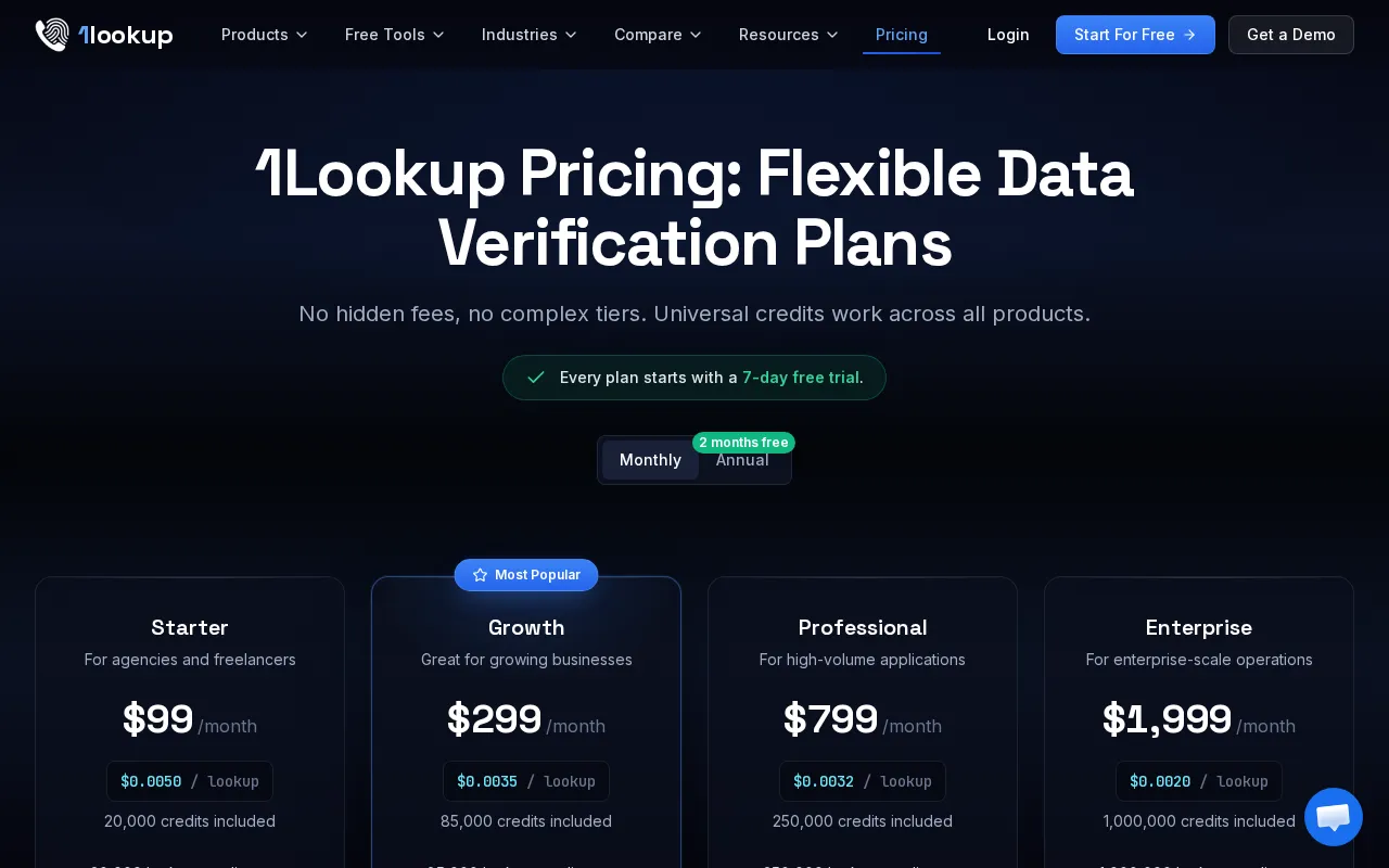 1Lookup — pricing page
