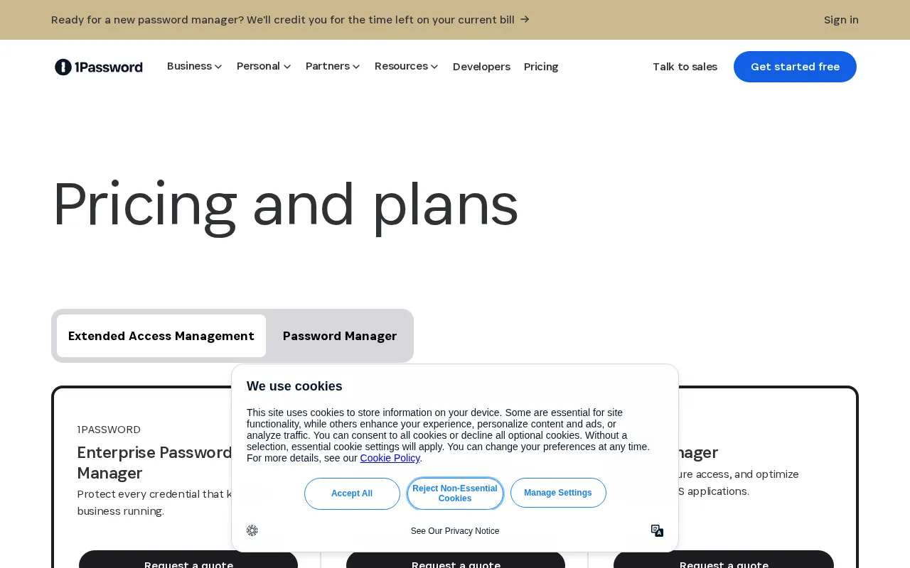 1Password — pricing page