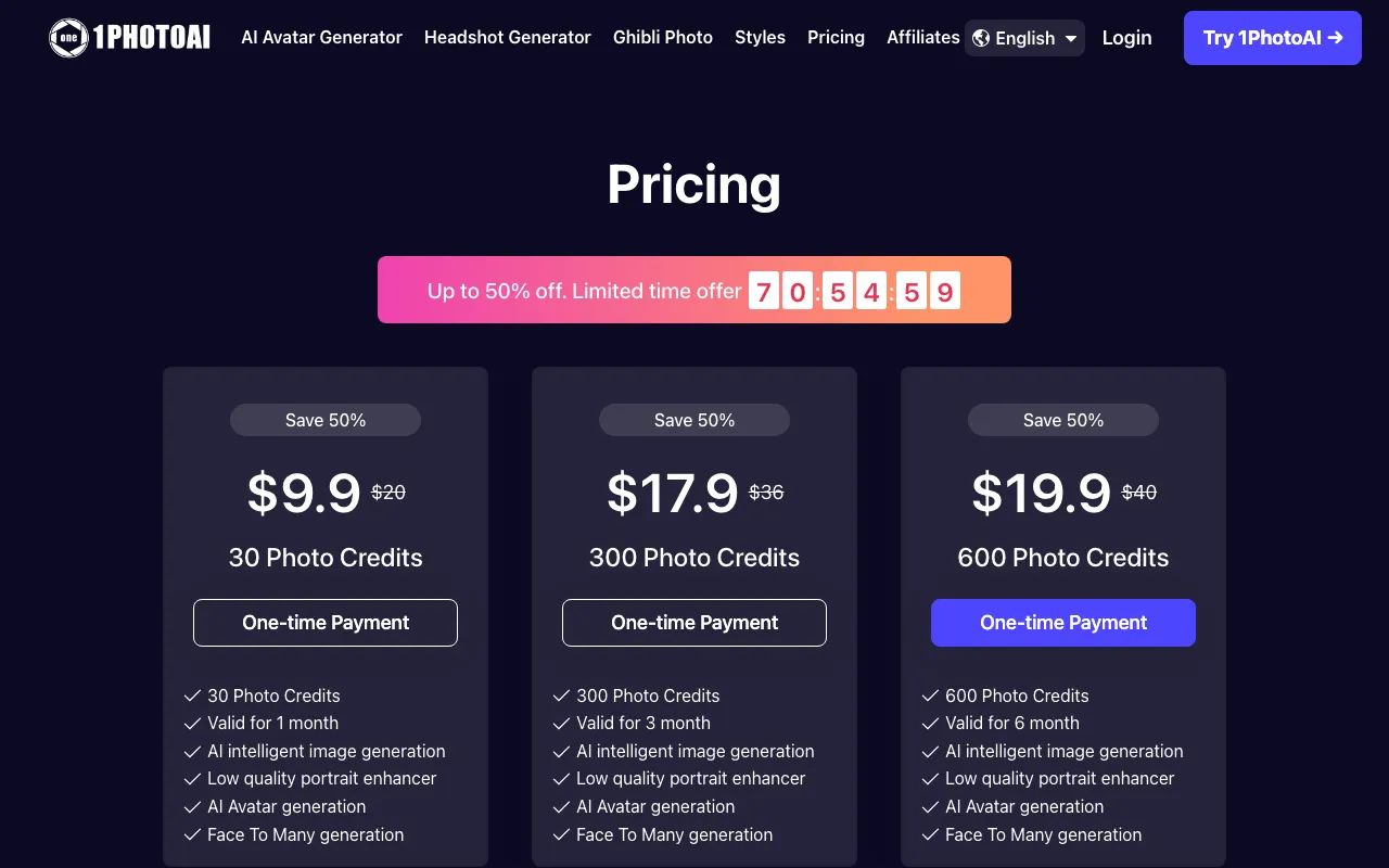 1photoai — pricing page