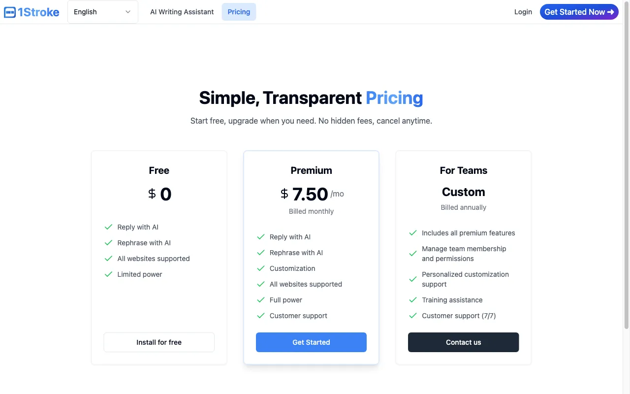 1Stroke — pricing page
