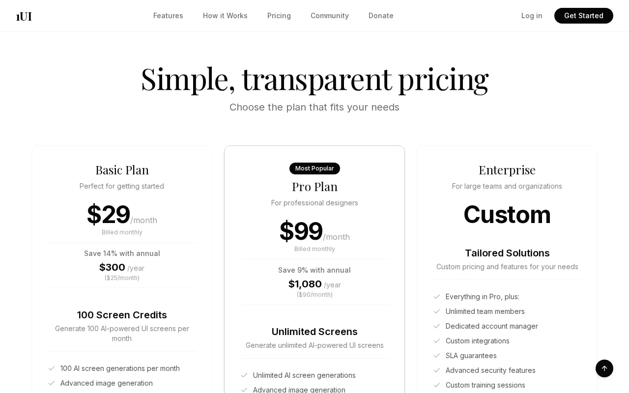1UI — pricing page
