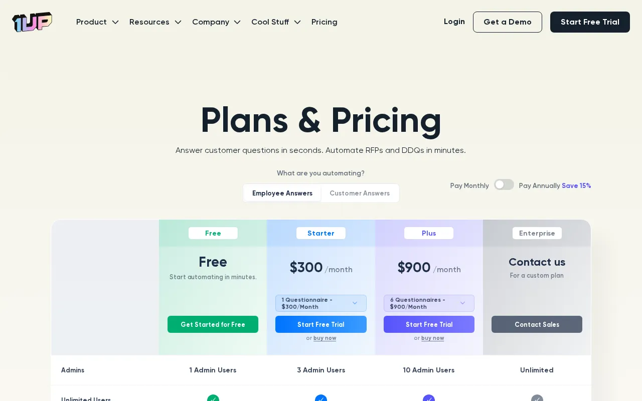 1Up — pricing page