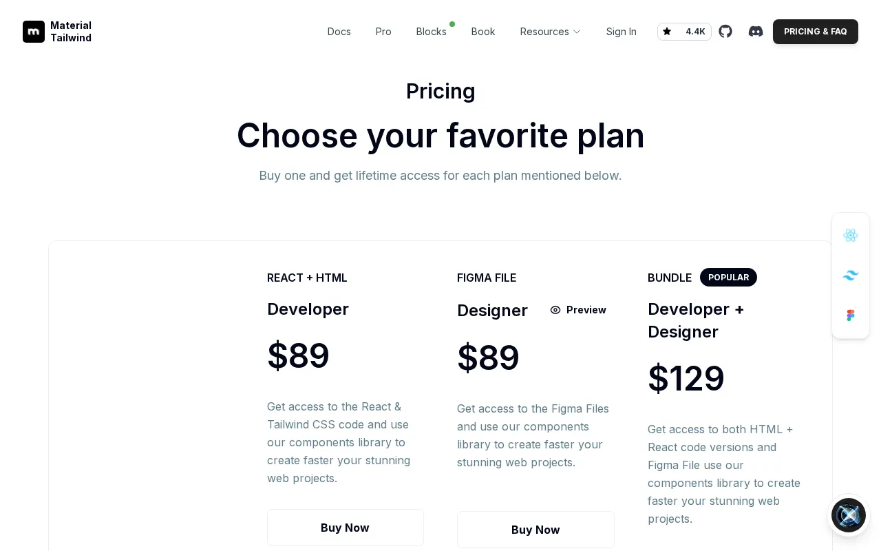 20+ Free Tailwind CSS & React Blocks — pricing page
