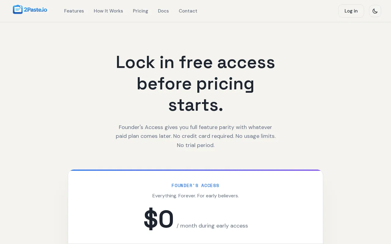 2paste.io — pricing page