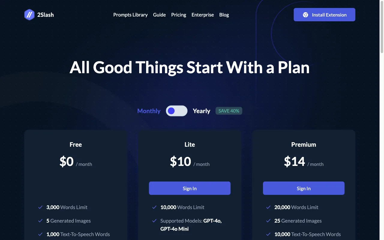 2Slash — pricing page