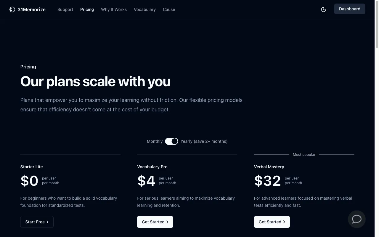 31Memorize — pricing page
