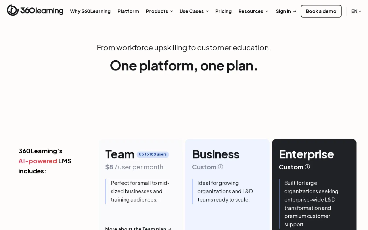 360Learning — pricing page