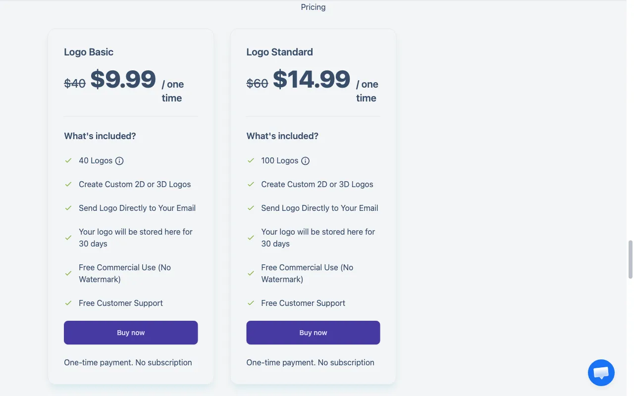 3D Logo ai — pricing page