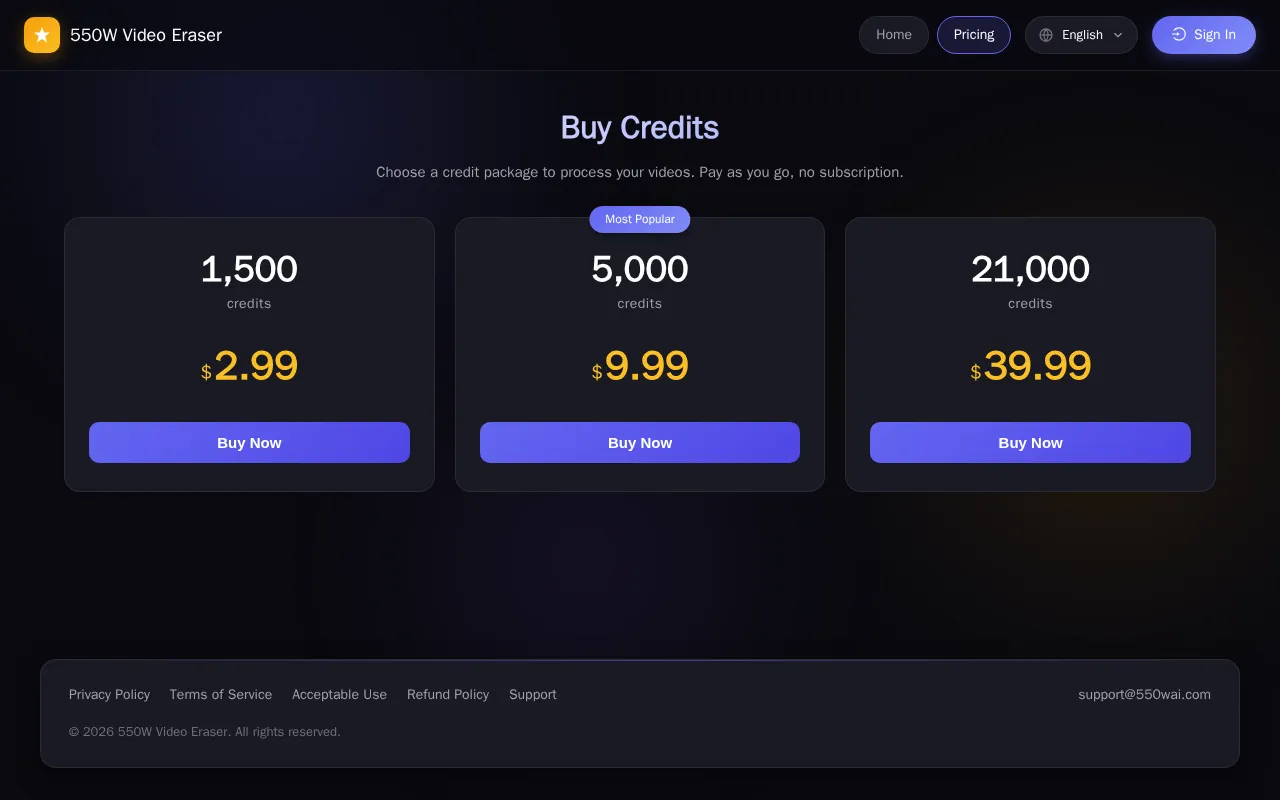 550W Video Eraser — pricing page