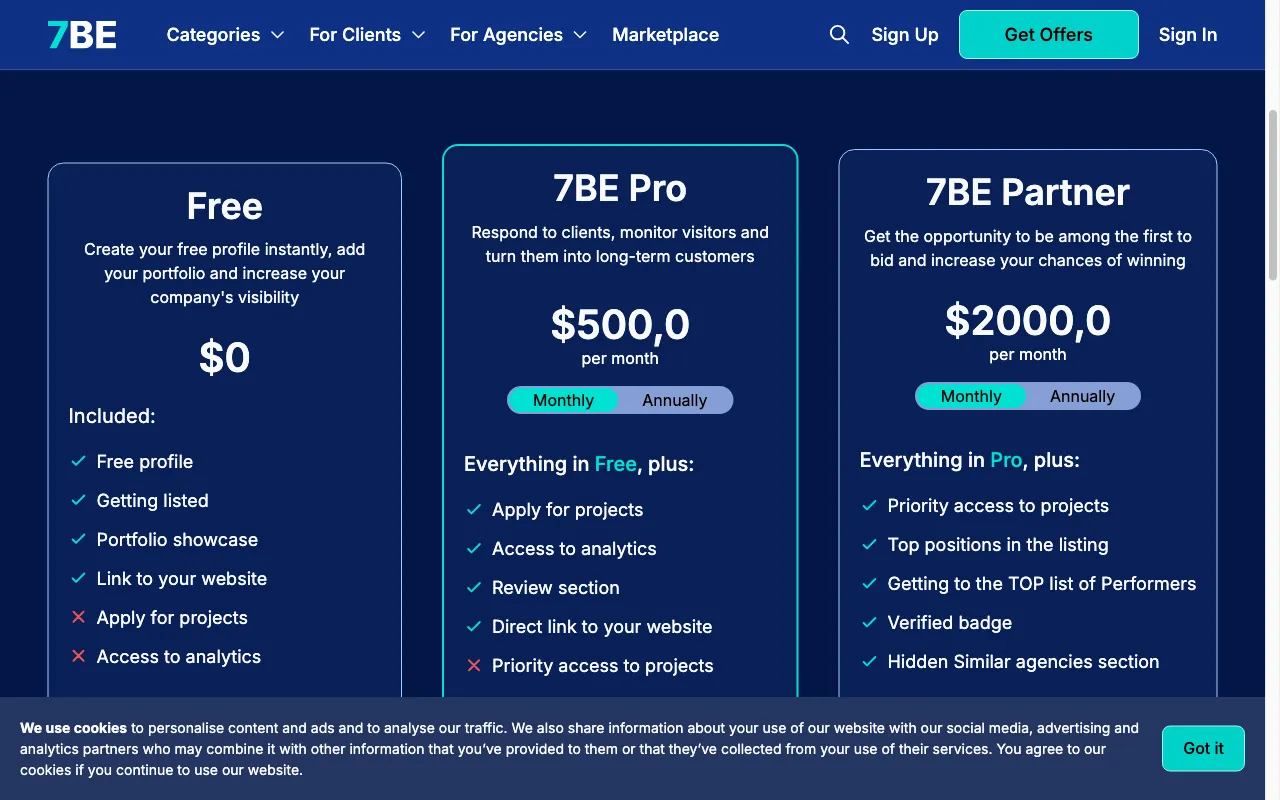 7BE — pricing page