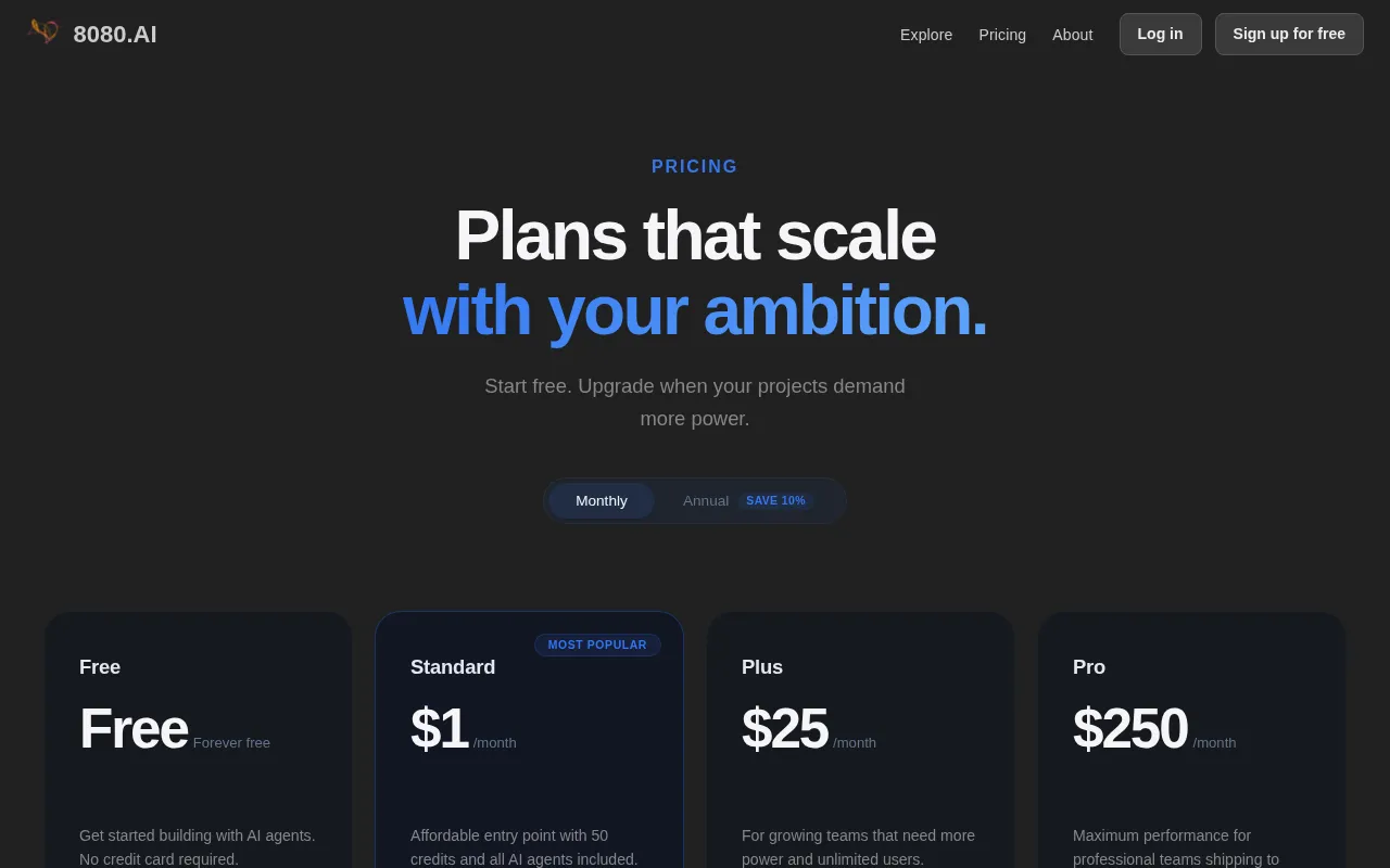 8080.ai — pricing page