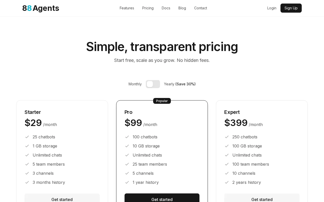 88Agents — pricing page