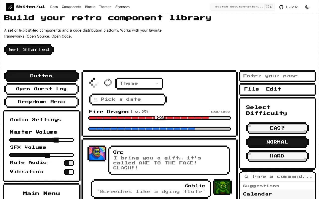 8bitcn/ui — preview screenshot