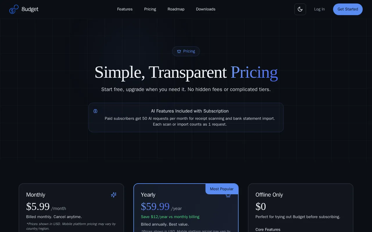 8udget — pricing page