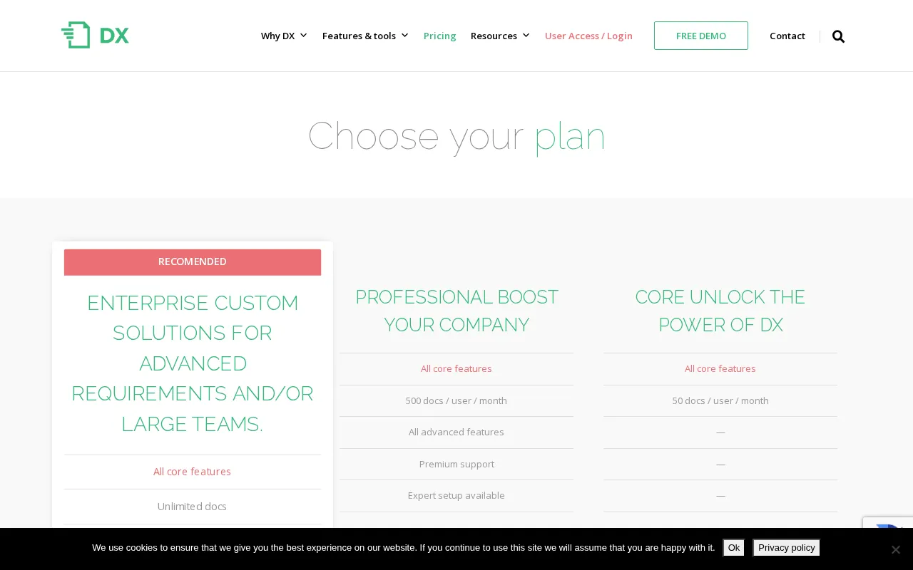 Docxpresso — pricing page