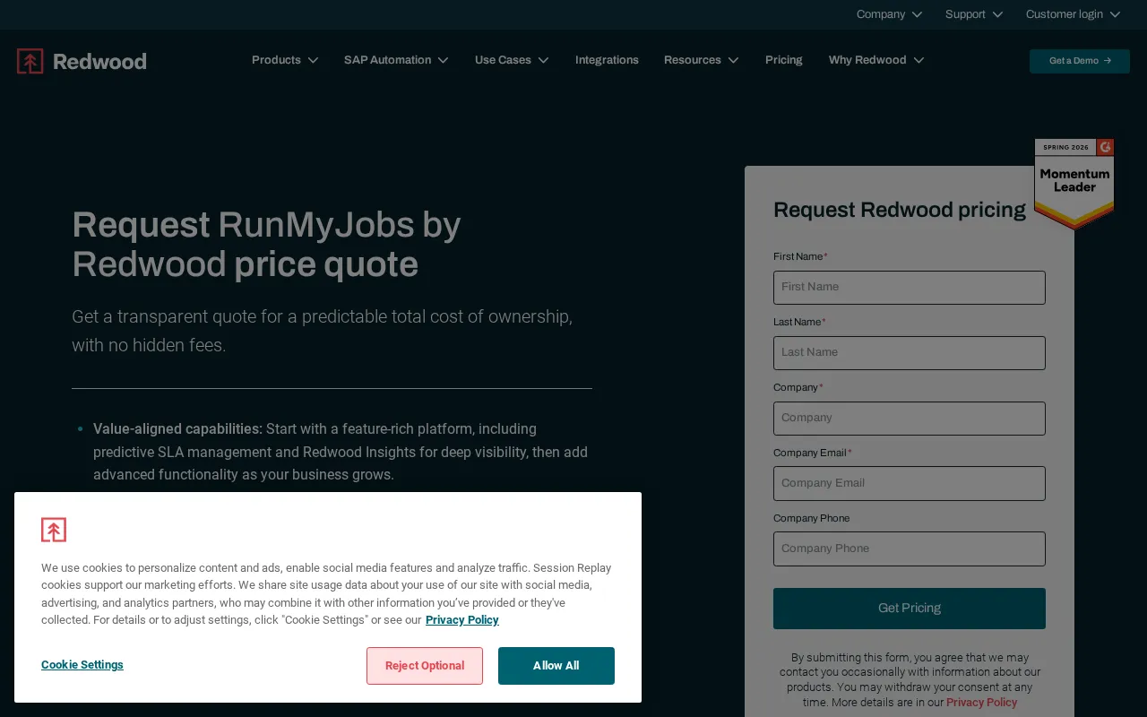 Redwood RunMyJobs — pricing page