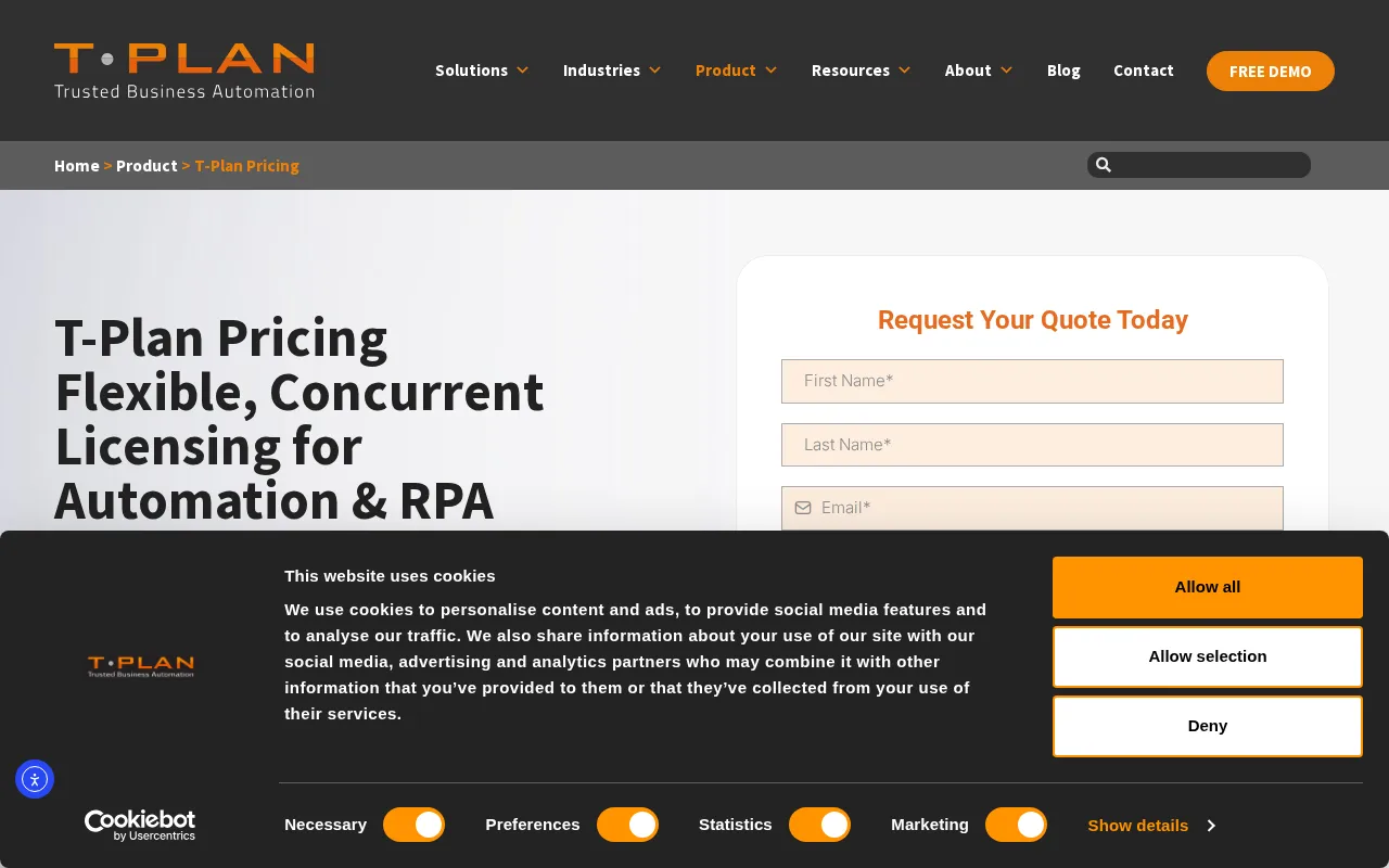T-Plan — pricing page