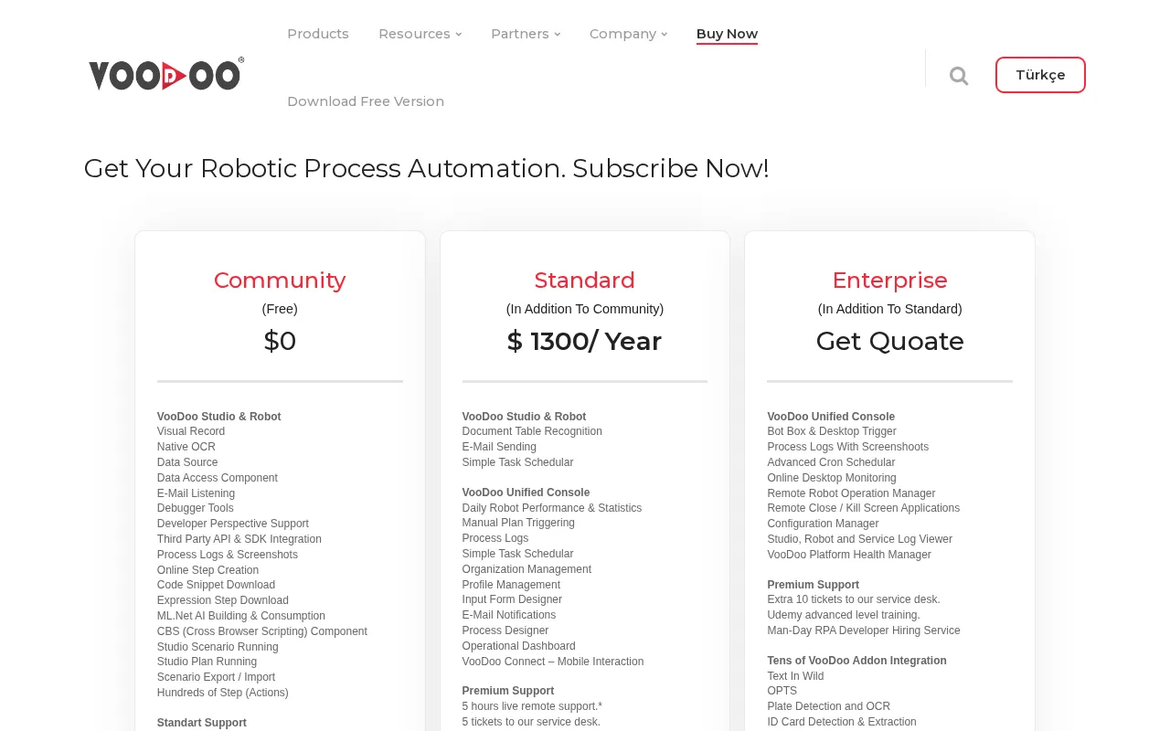 VooDoo RPA — pricing page