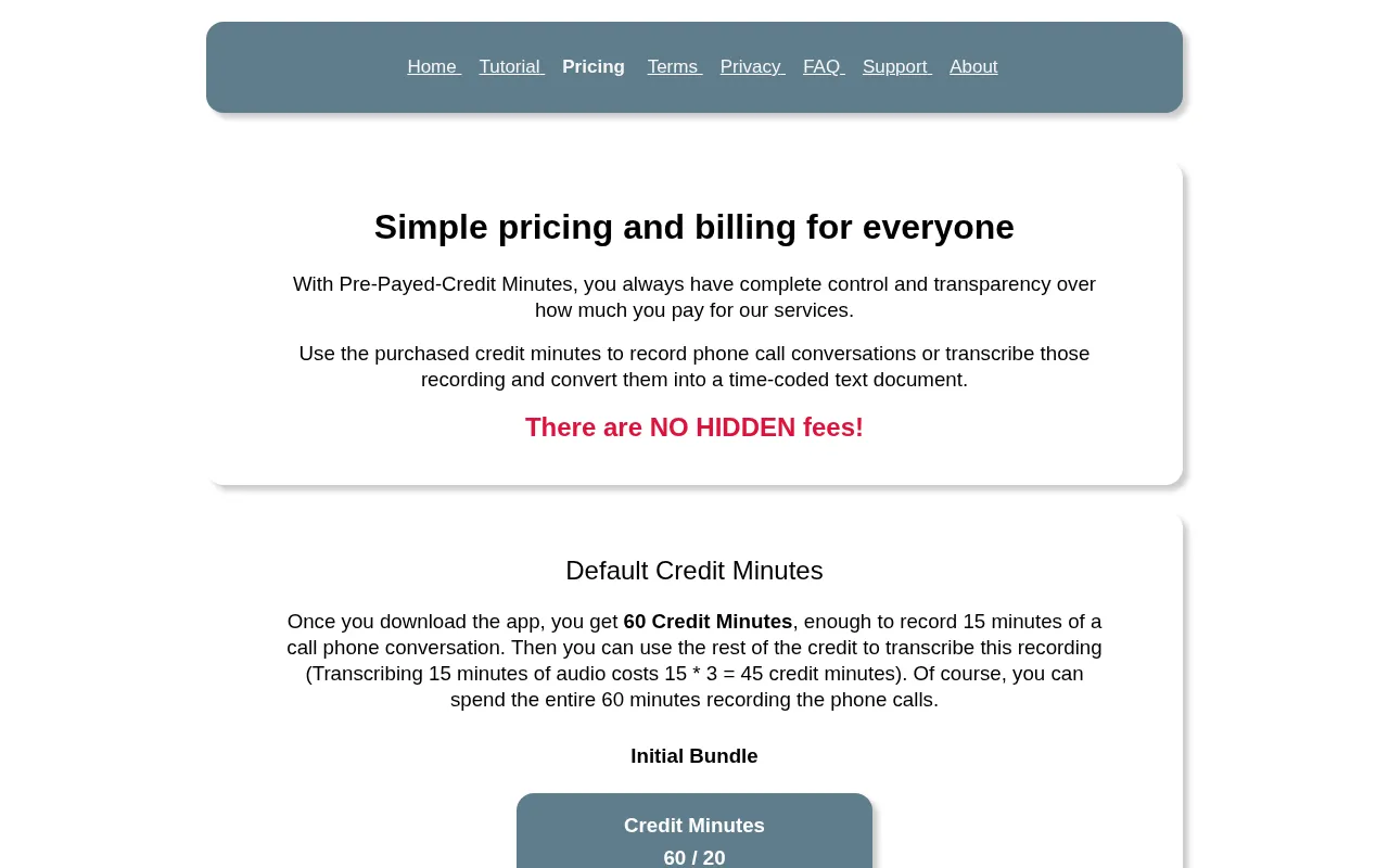 A Call Recorder — pricing page