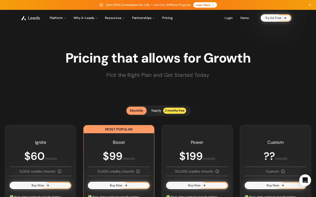 A-Leads — pricing page