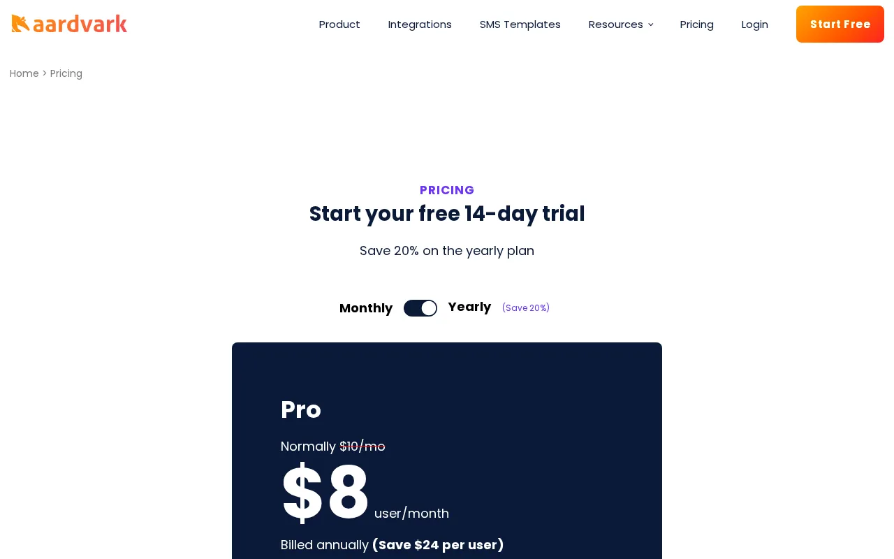 Aardvark — pricing page