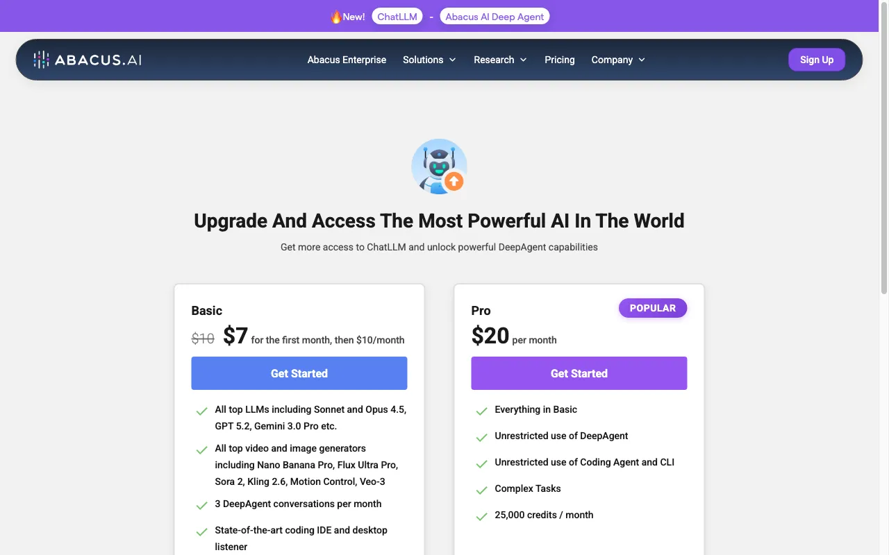 Abacus AI — pricing page