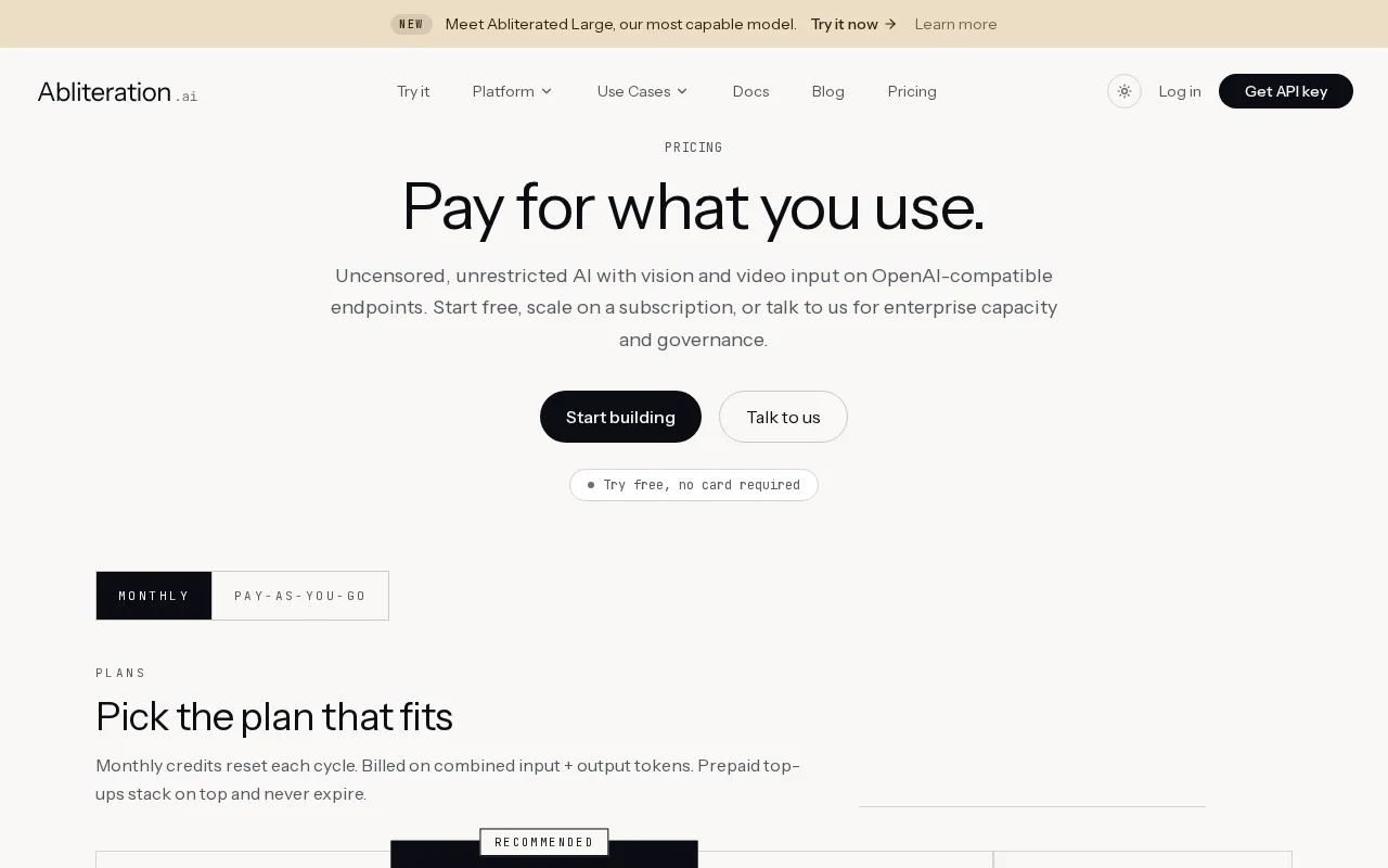 Abliteration.ai — pricing page