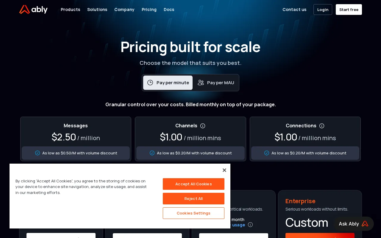 Ably Realtime — pricing page