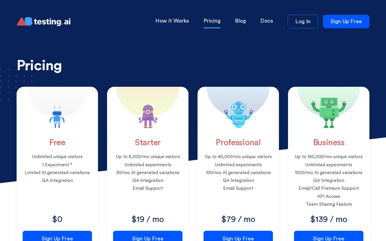 ABtesting.ai — pricing page