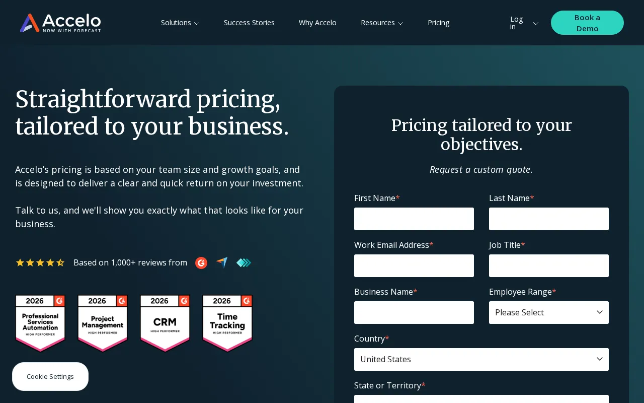Accelo — pricing page