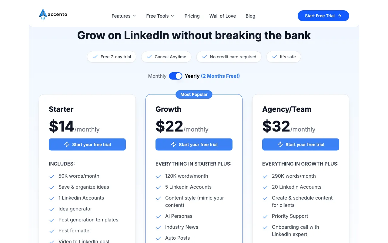 Accento — pricing page