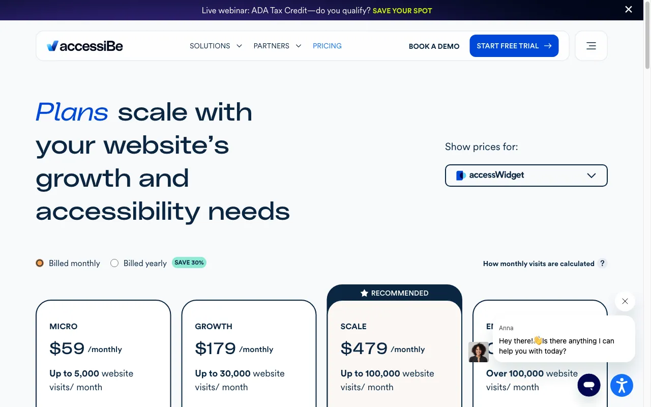 accessiBe — pricing page