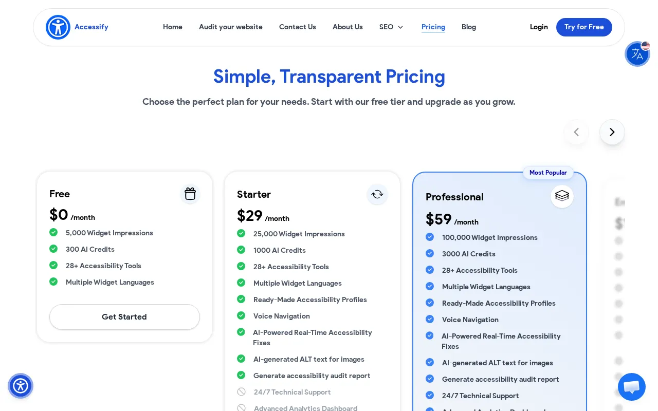 Accessify — pricing page