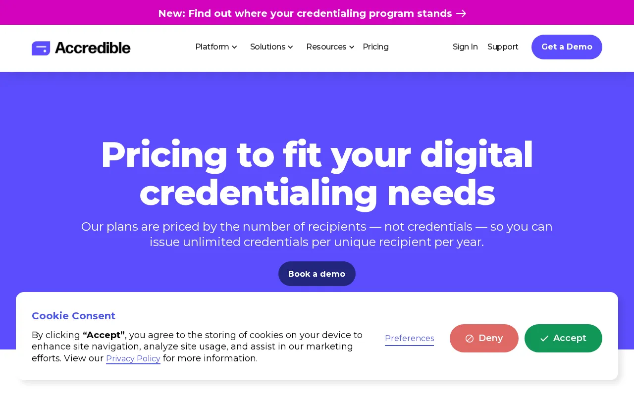 Accredible — pricing page
