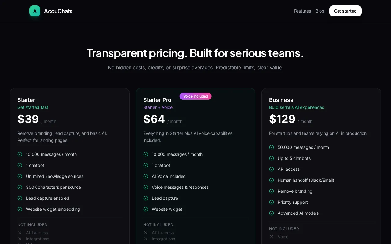 AccuChats — pricing page