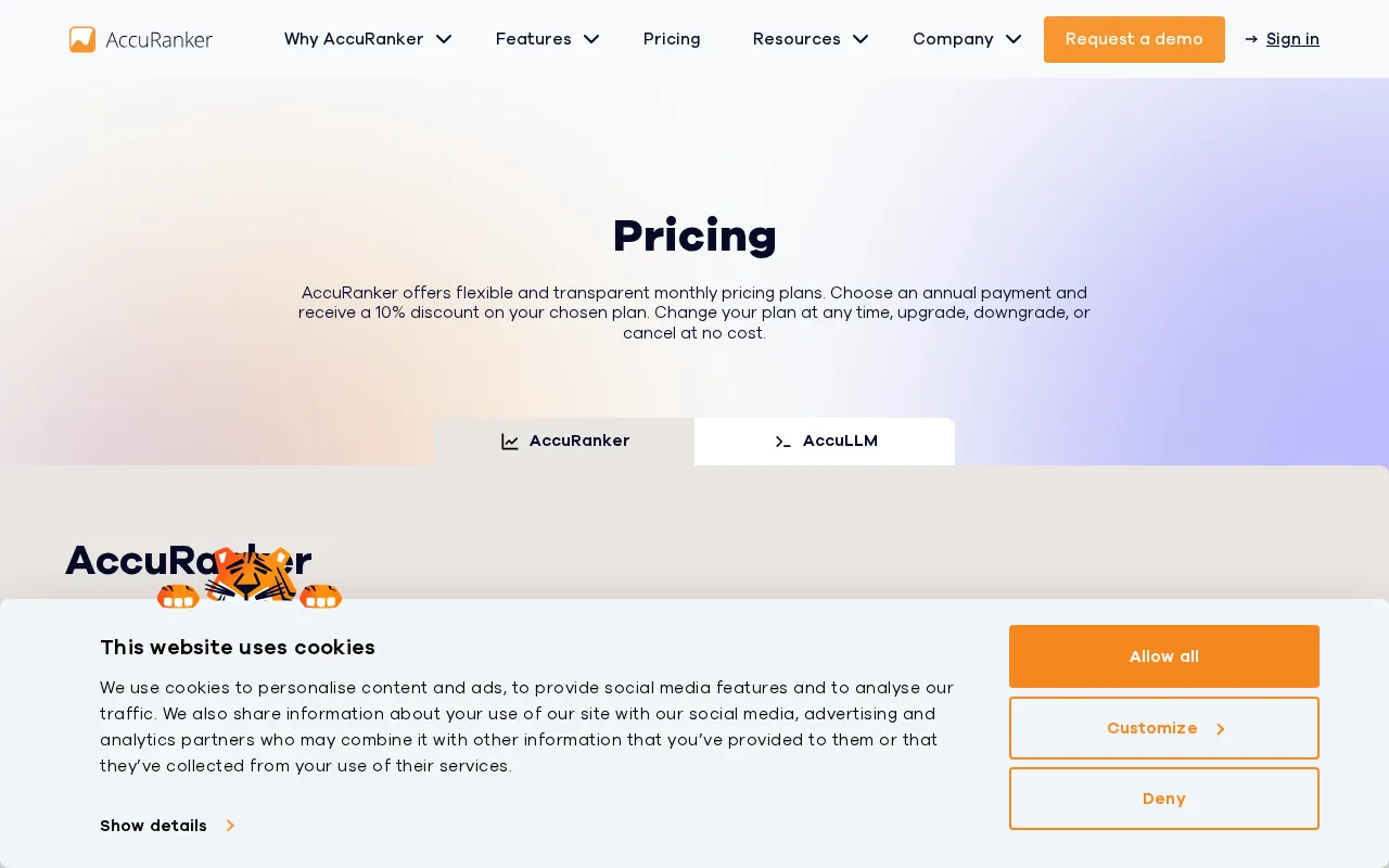 Accuranker — pricing page