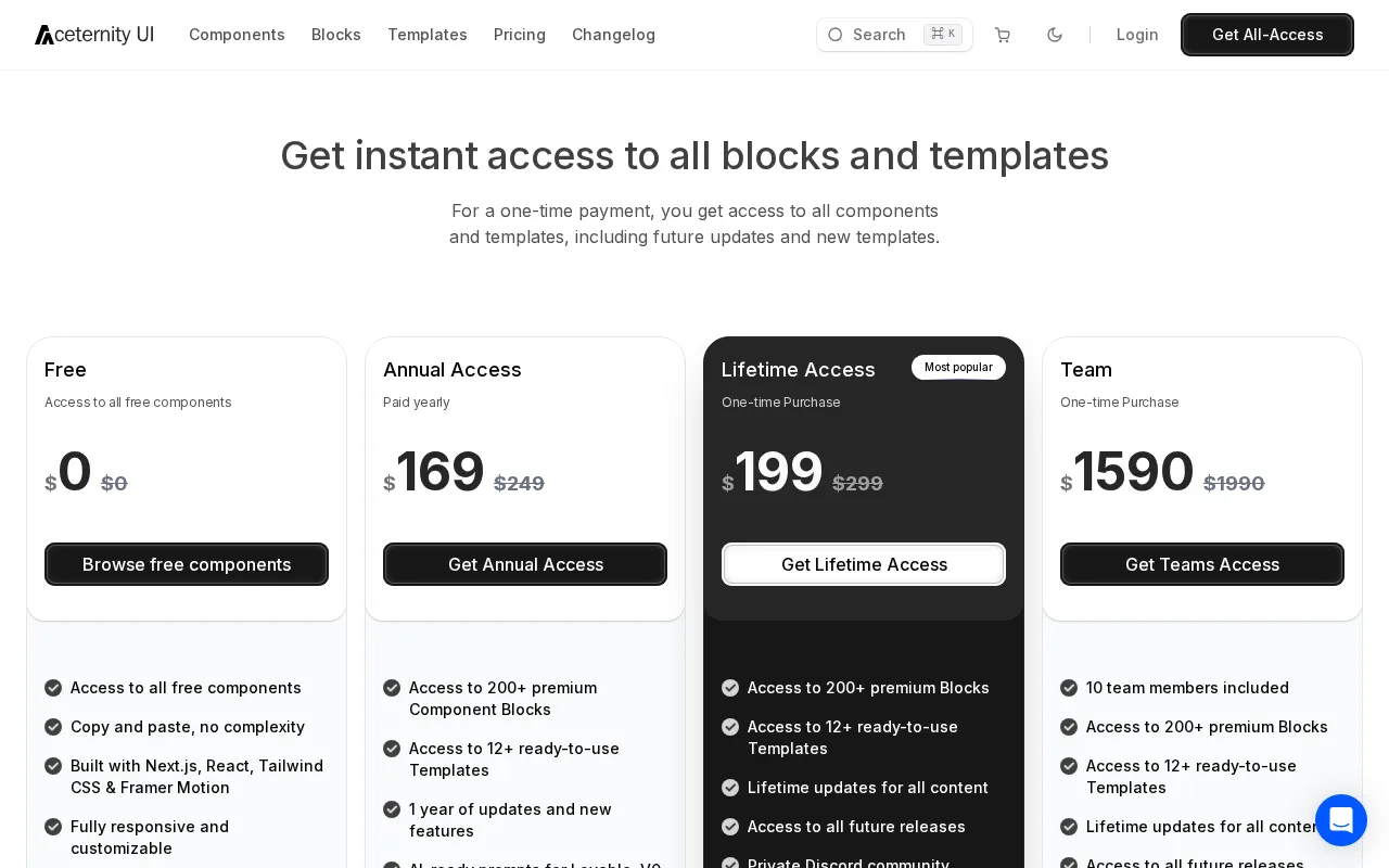 Aceternity UI — pricing page