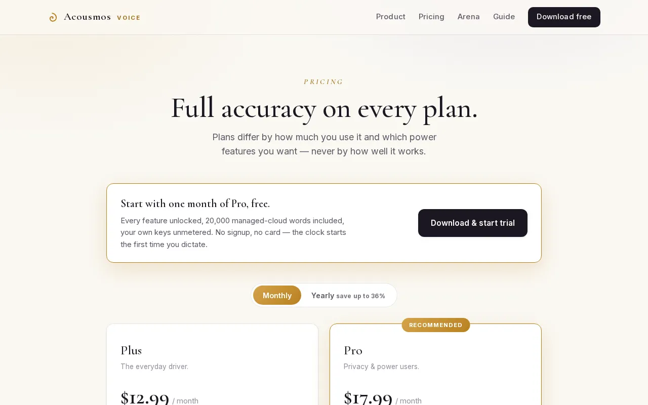 Acousmos — pricing page