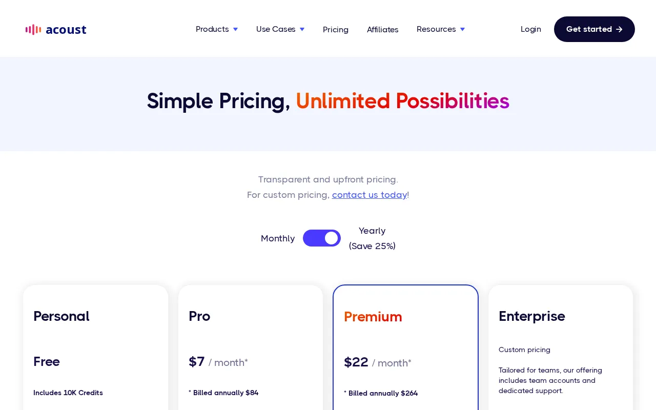 Acoust — pricing page