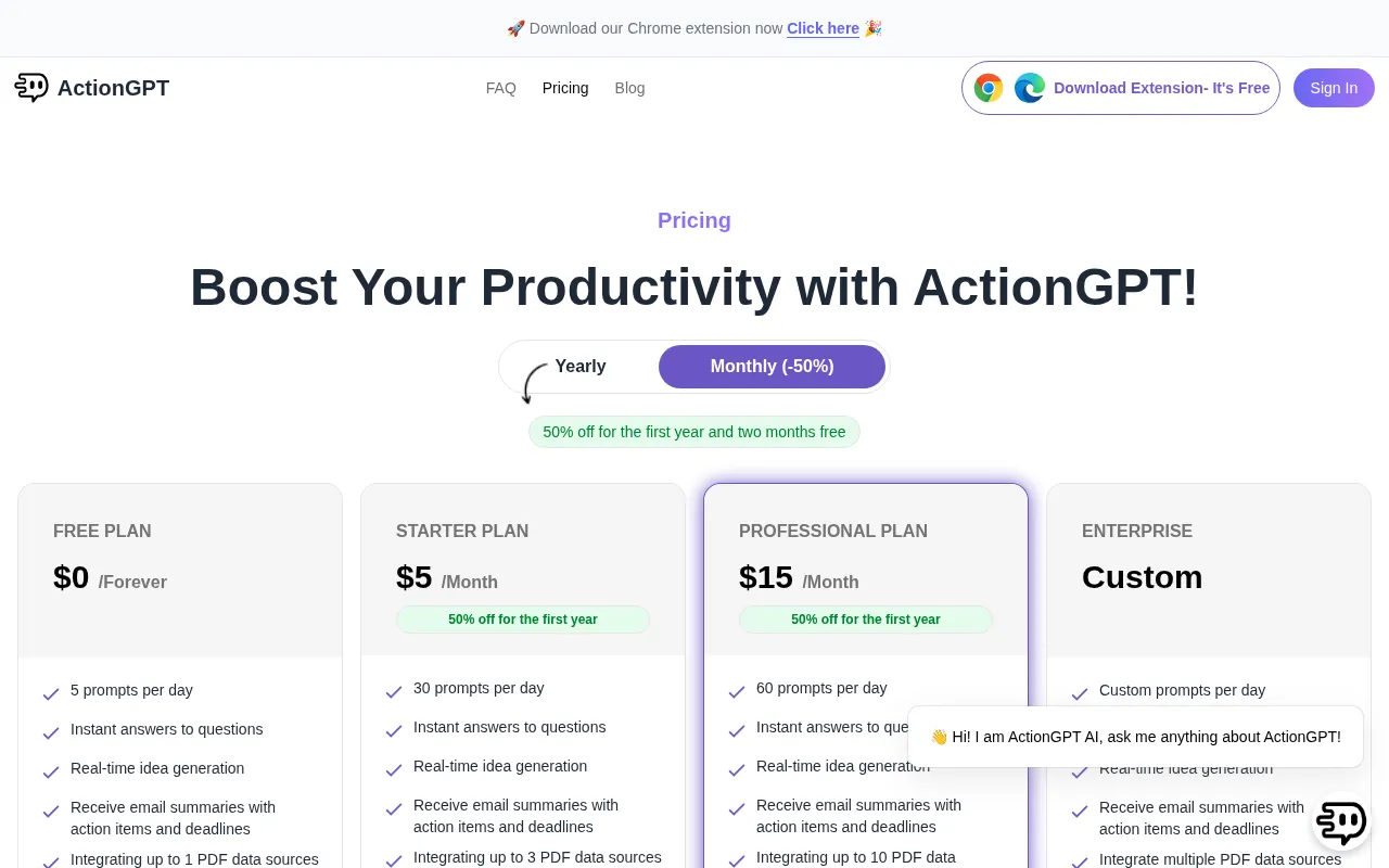 ActionGPT — pricing page