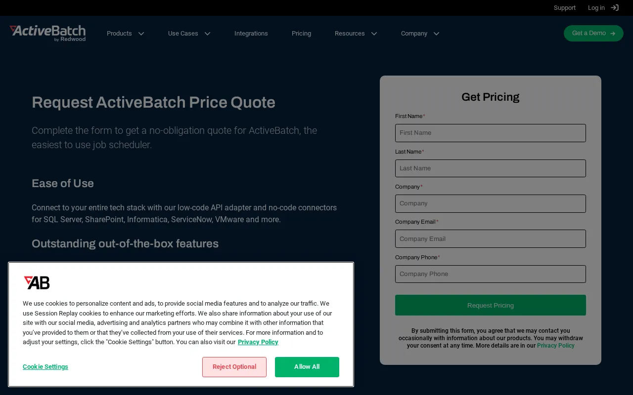 ActiveBatch by Redwood — pricing page