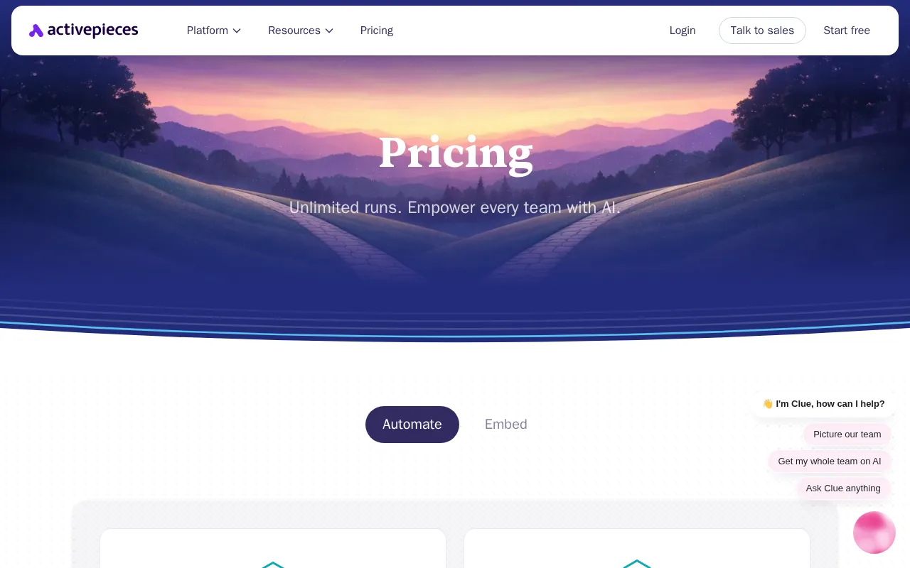 Activepieces — pricing page