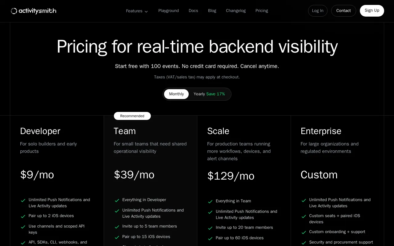 Activitysmith — pricing page