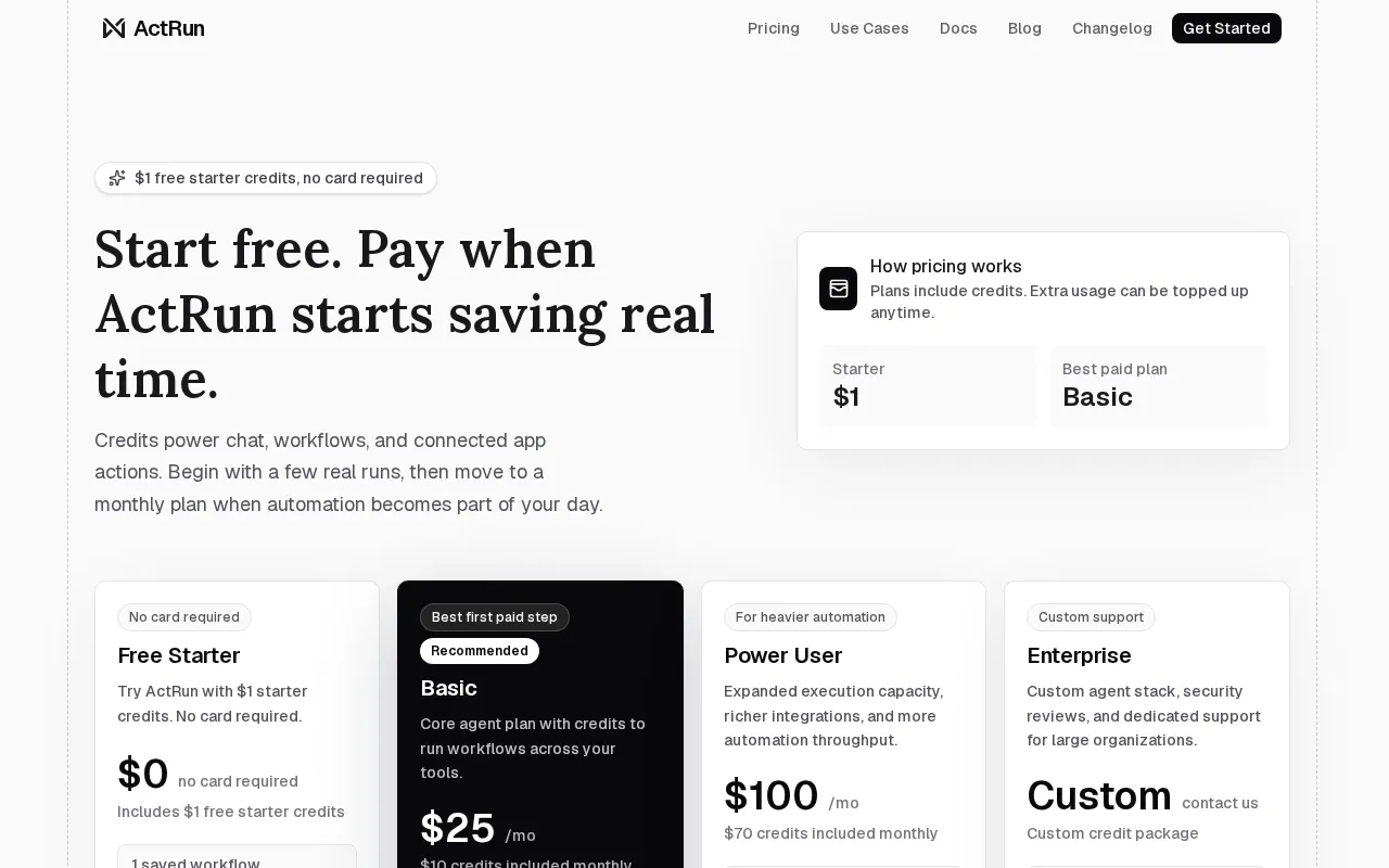 ActRun — pricing page