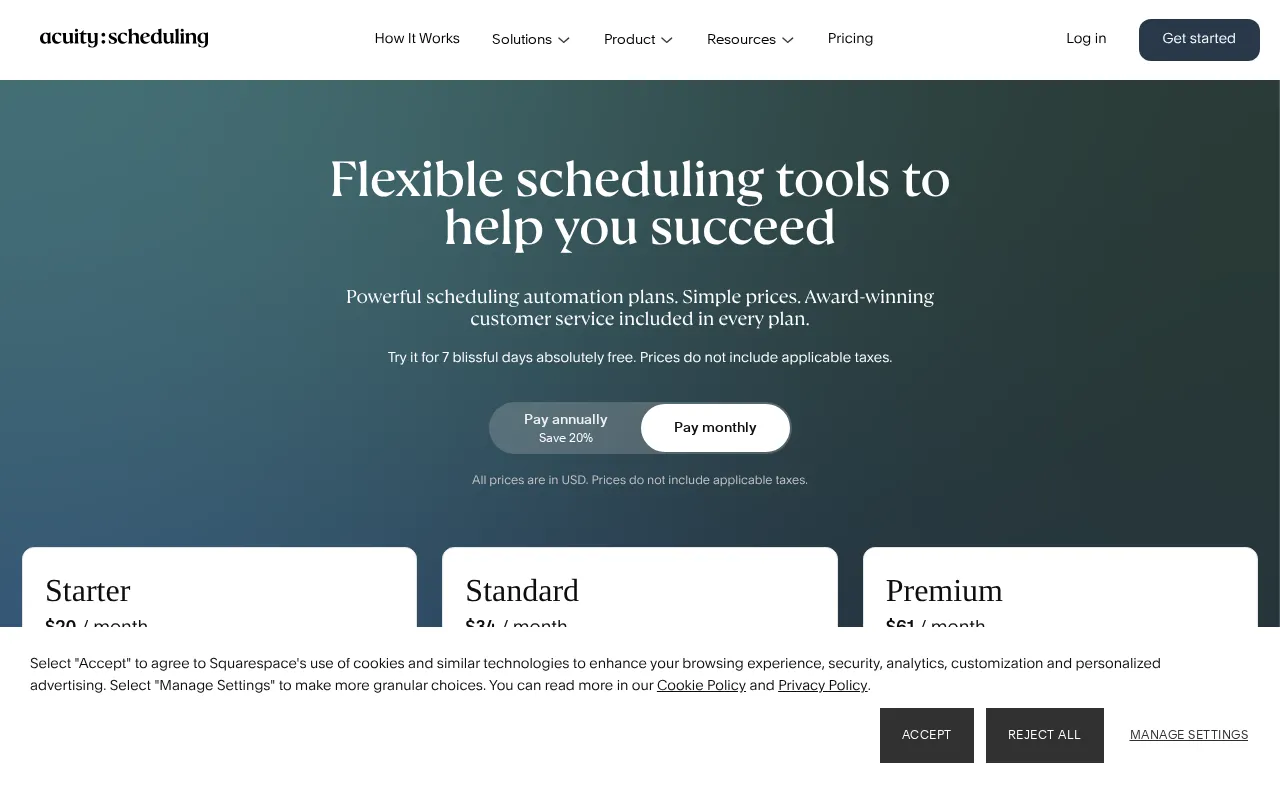 Acuity Scheduling — pricing page